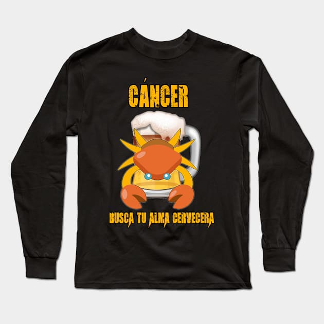 Fun design for lovers of beer and good liquor. Cancer sign Long Sleeve T-Shirt by Cervezas del Zodiaco